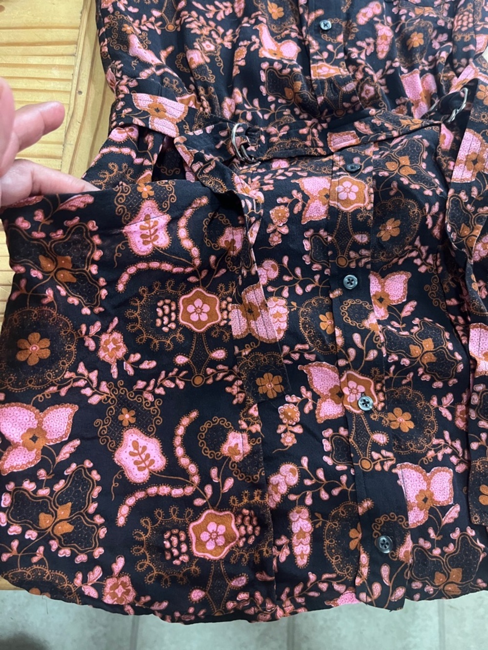 A.L.C Silk Mini Dress Black with Pink & Brown Floral Print - Picture 4 of 10